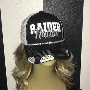 🖤🤍RAIDER NATION bling rhinestone glitter trucker hat cap!✨